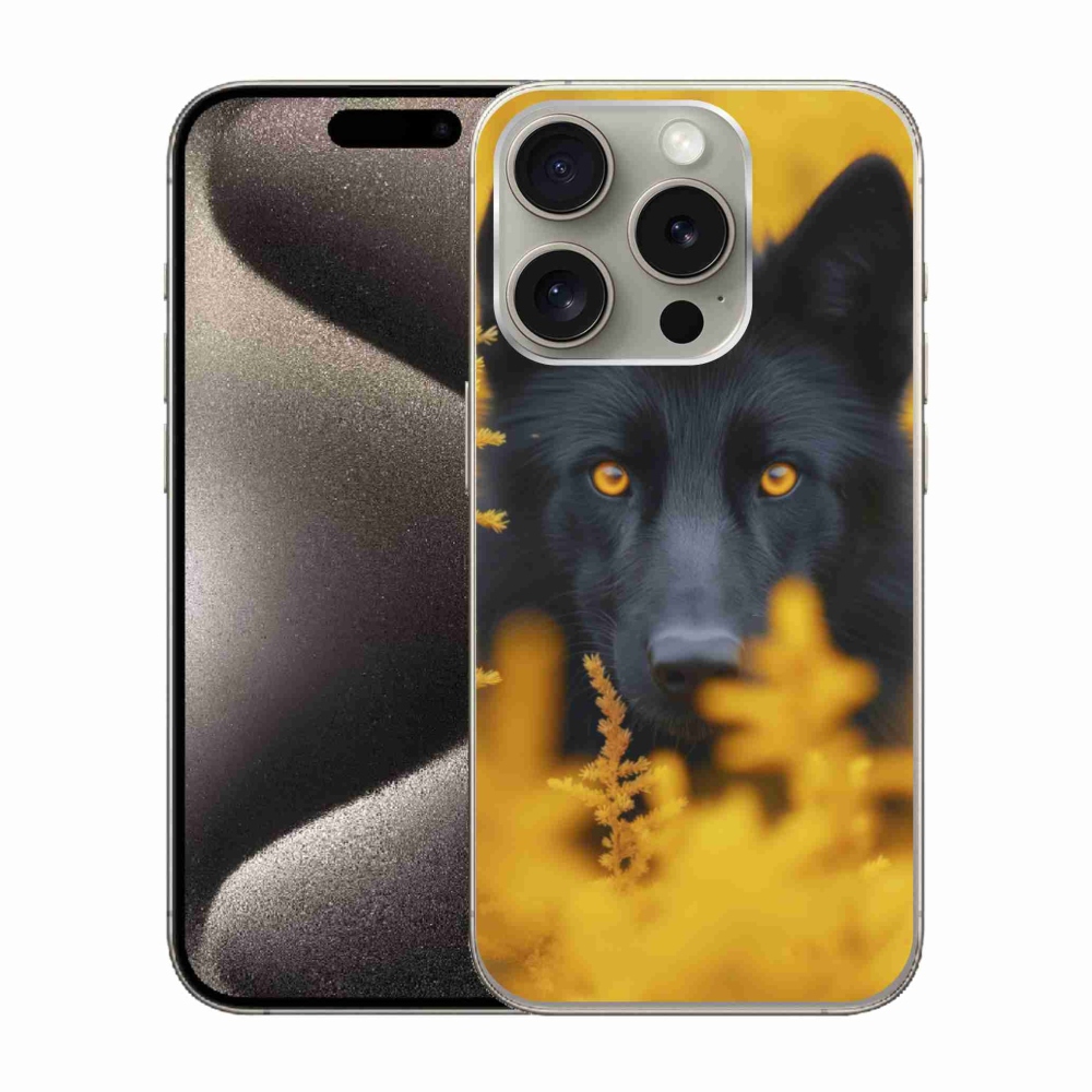 Gélový kryt mmCase na iPhone 15 Pro - čierny vlk 2