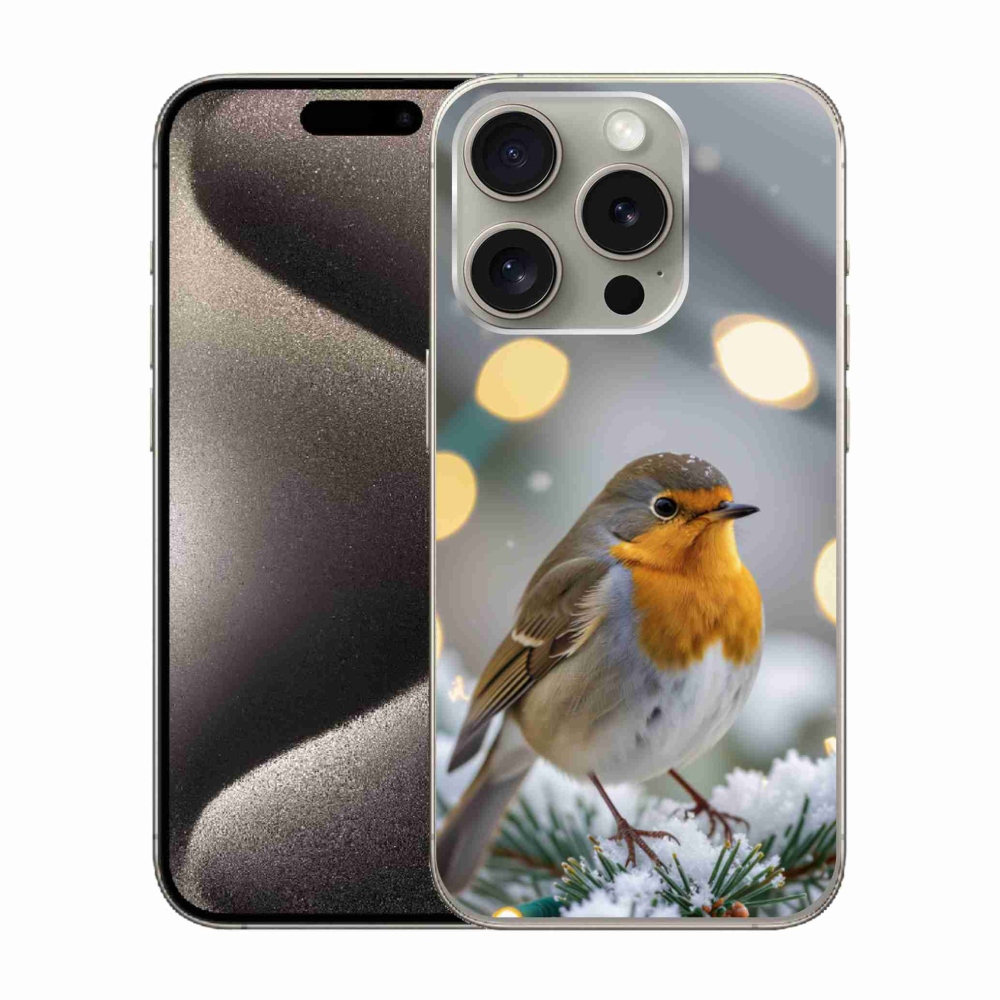 Gélový kryt mmCase na iPhone 15 Pro - červienka v zime