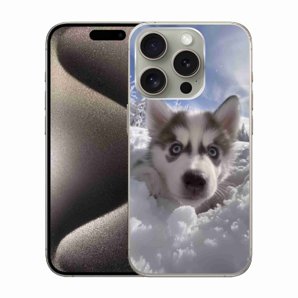 Gélový kryt mmCase na iPhone 15 Pro - husky v snehu