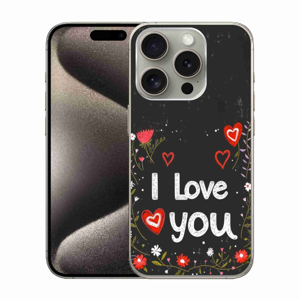 Gélový kryt mmCase na iPhone 15 Pro - I love you čierne pozadie