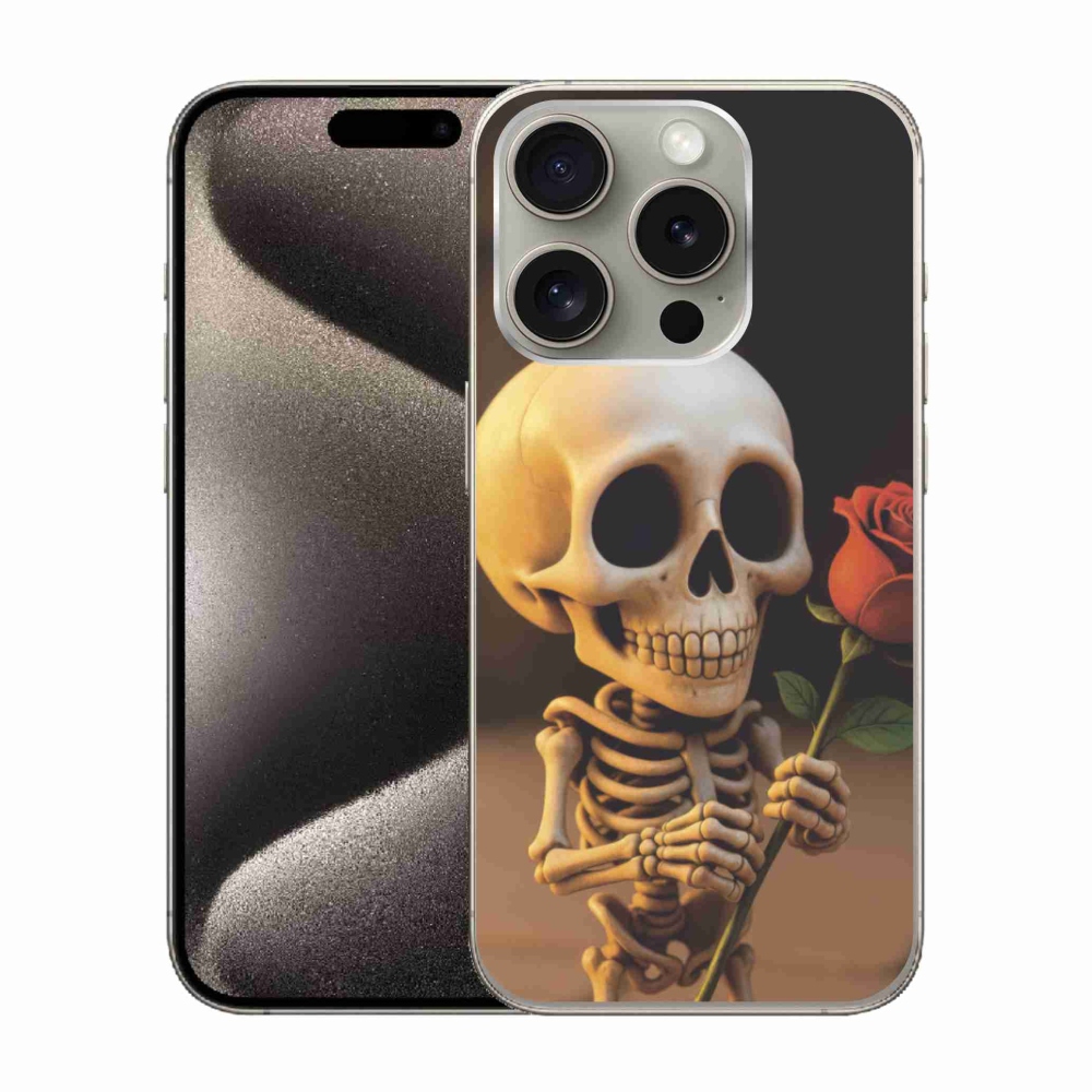 Gélový kryt mmCase na iPhone 15 Pro - kostlivec s ružou