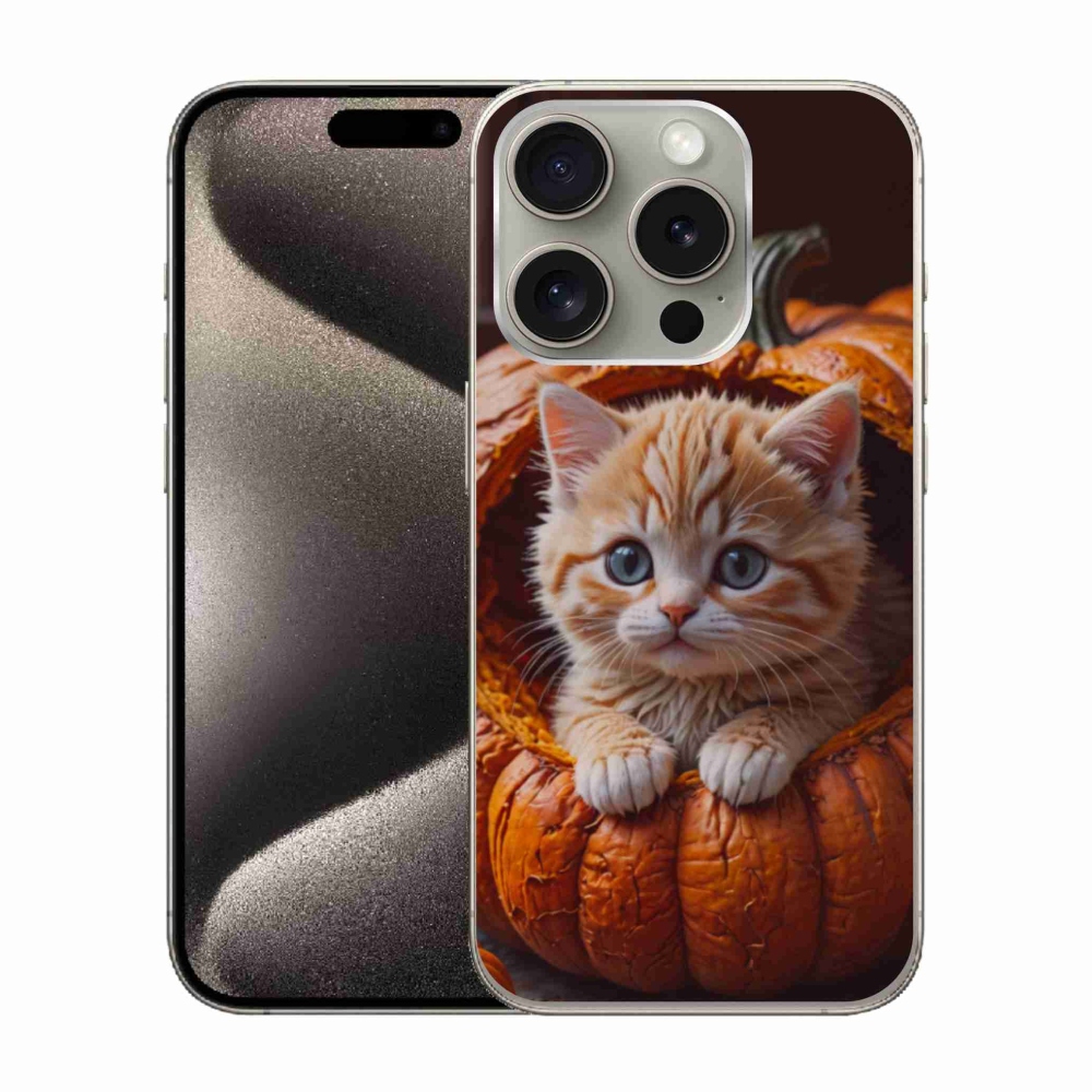 Gélový kryt mmCase na iPhone 15 Pro - mačiatko a tekvica 2