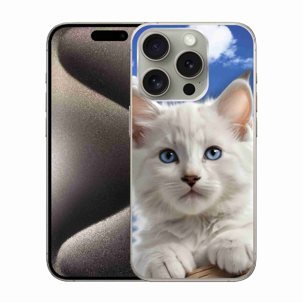 Gélový kryt mmCase na iPhone 15 Pro - mačiatko a oblaky