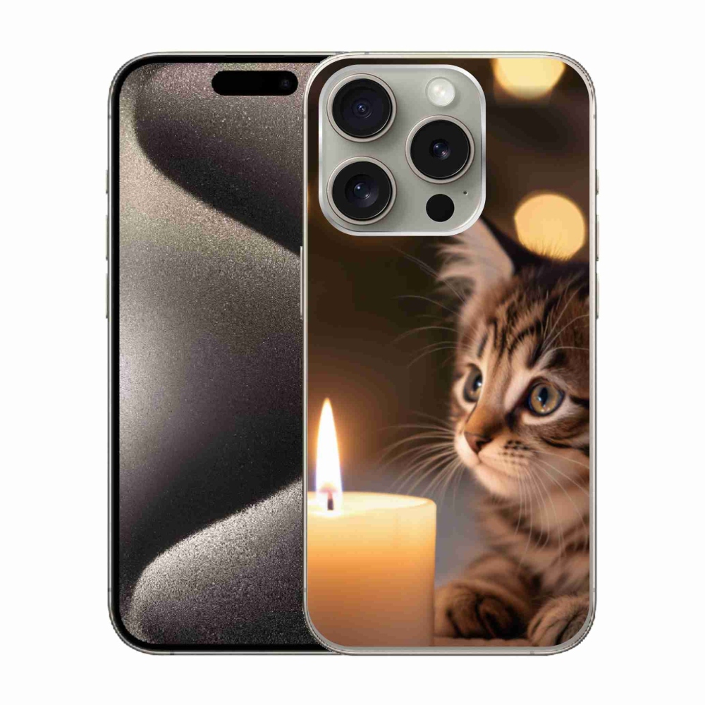 Gélový kryt mmCase na iPhone 15 Pro - mačiatko a sviečka