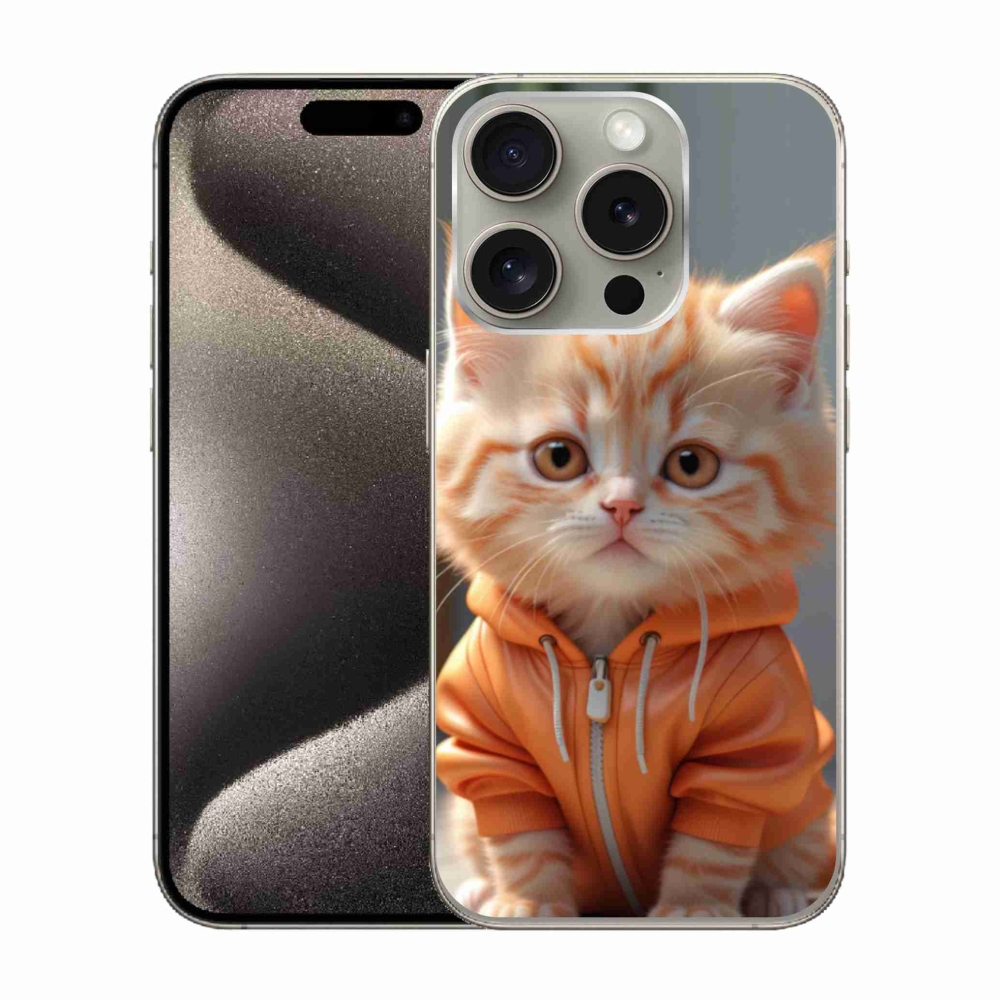 Gélový kryt mmCase na iPhone 15 Pro - mačiatko v mikine