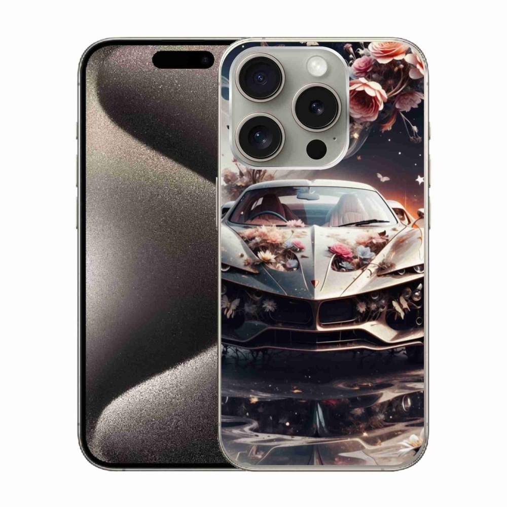 Gélový kryt mmCase na iPhone 15 Pro - kvetinový športový automobil