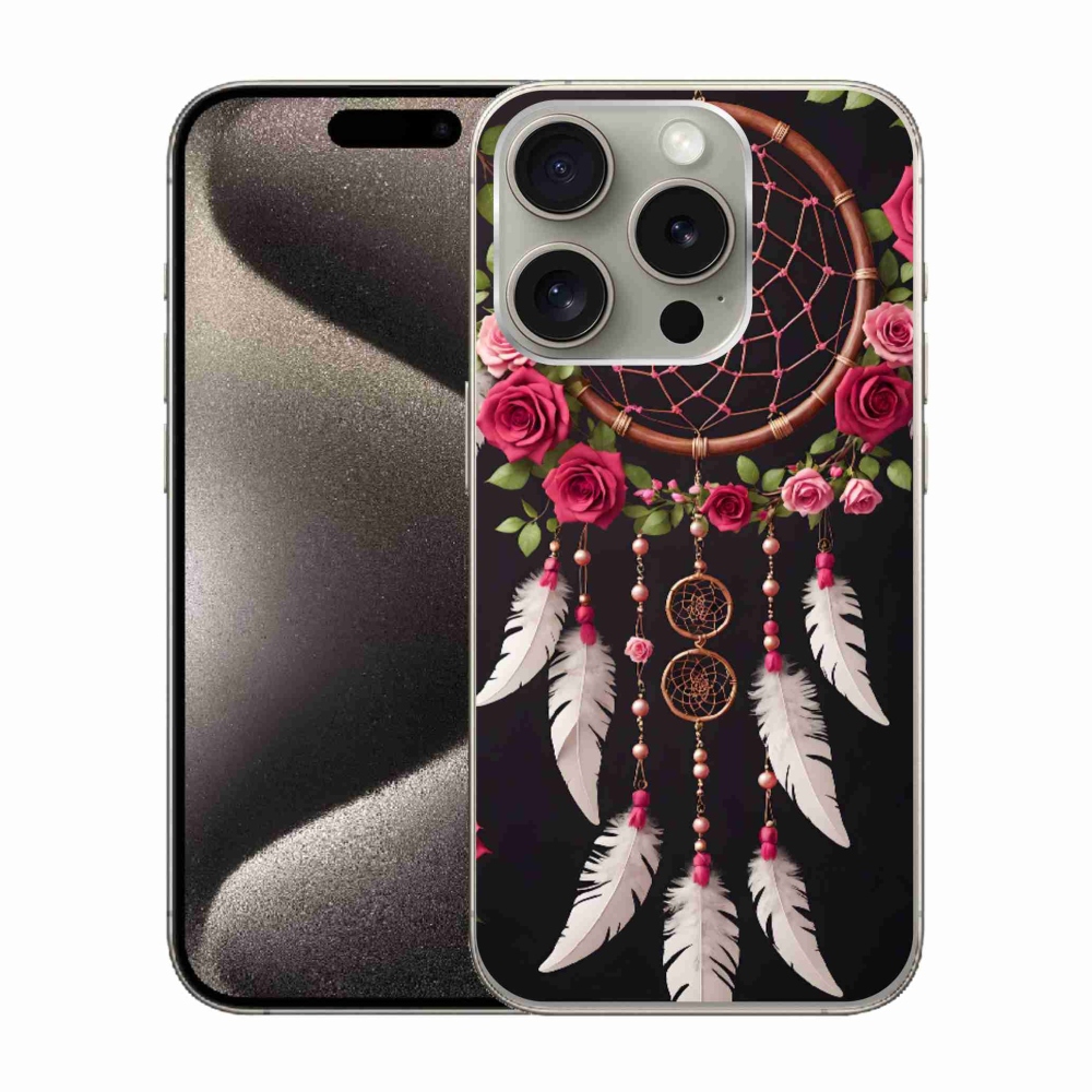 Gélový kryt mmCase na iPhone 15 Pro - lapač snov s ružami