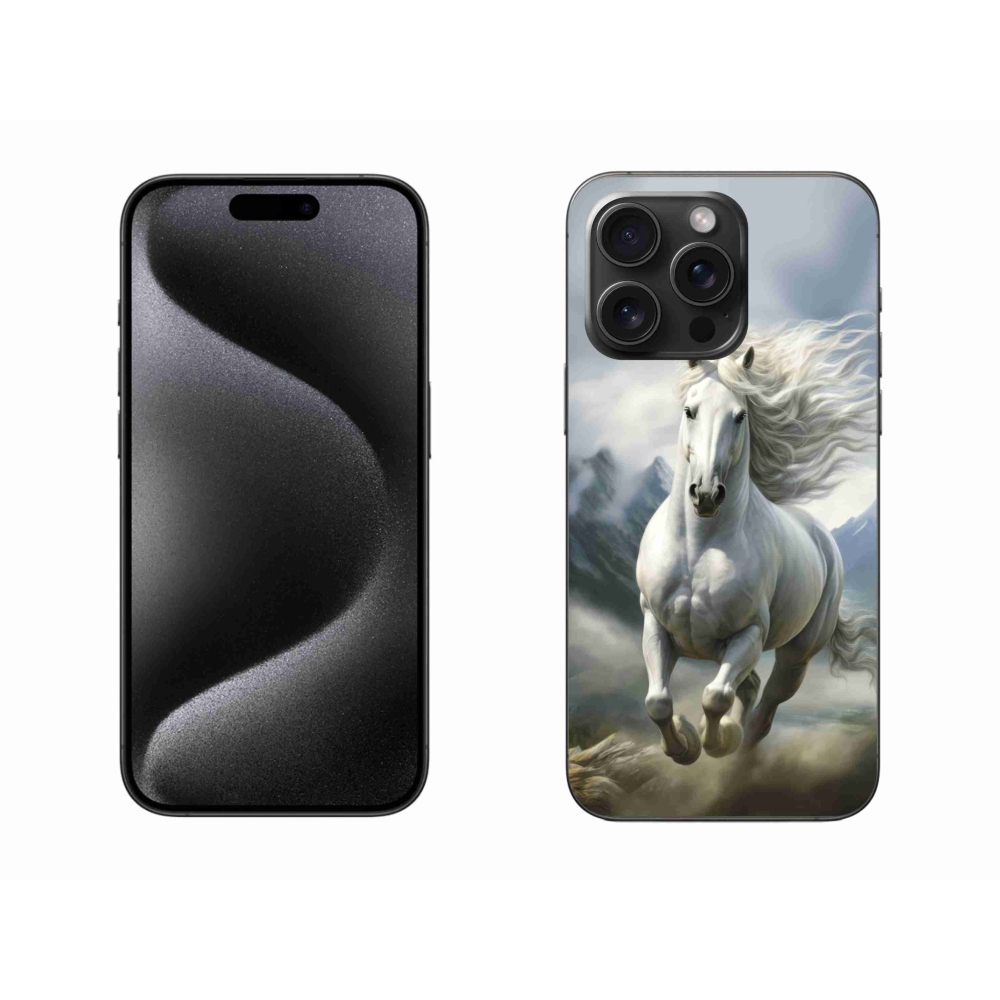 Gélový kryt mmCase na iPhone 15 Pro Max - bežiaci biely kôň 3