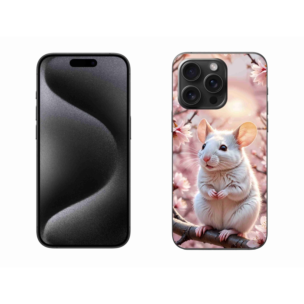 Gélový kryt mmCase na iPhone 15 Pro Max - biela myš na vetve