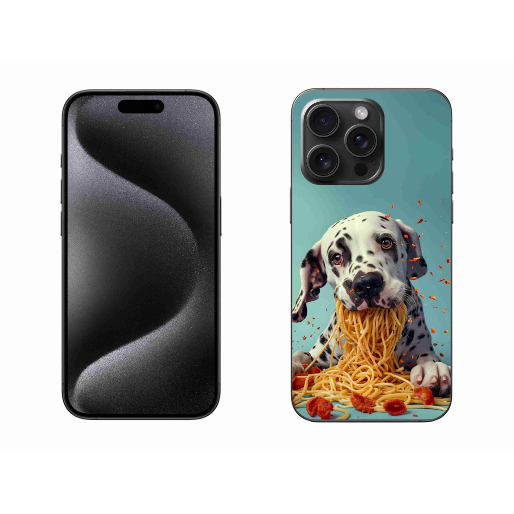 Gélový kryt mmCase na iPhone 15 Pro Max - dalmatín a špagety