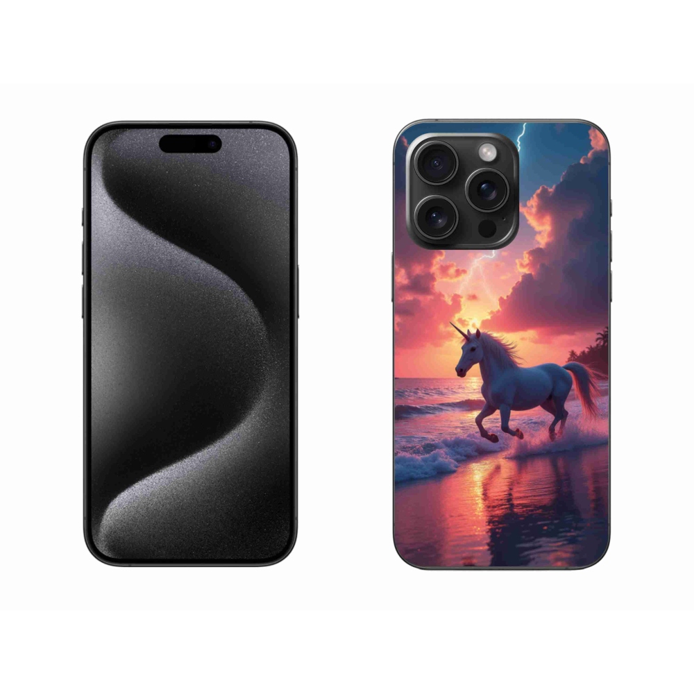 Gélový kryt mmCase na iPhone 15 Pro Max - jednorožec na pláži
