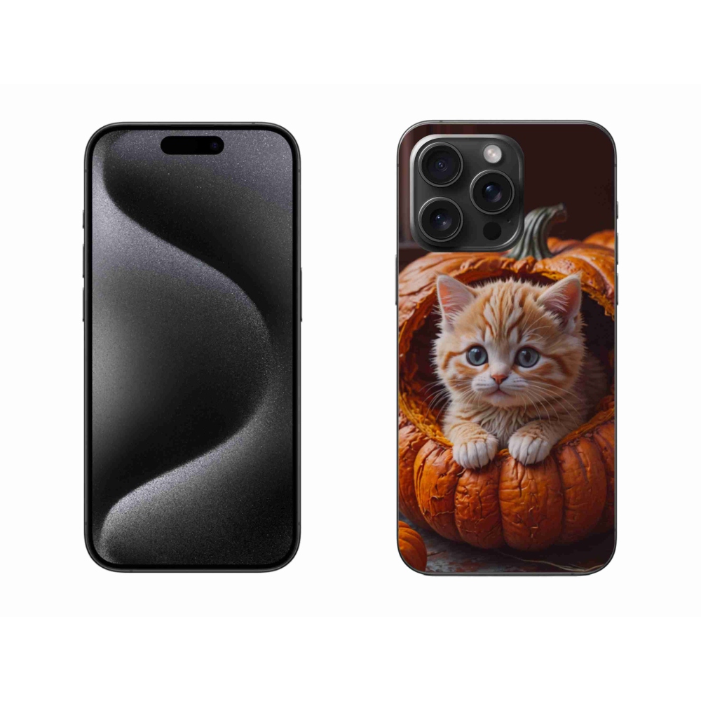 Gélový kryt mmCase na iPhone 15 Pro Max - mačiatko a tekvica 2