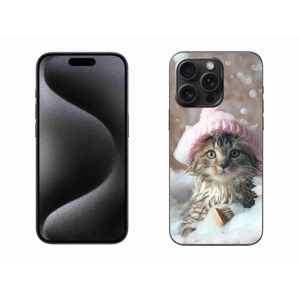 Gélový kryt mmCase na iPhone 15 Pro Max - mačiatko a kúpeľ
