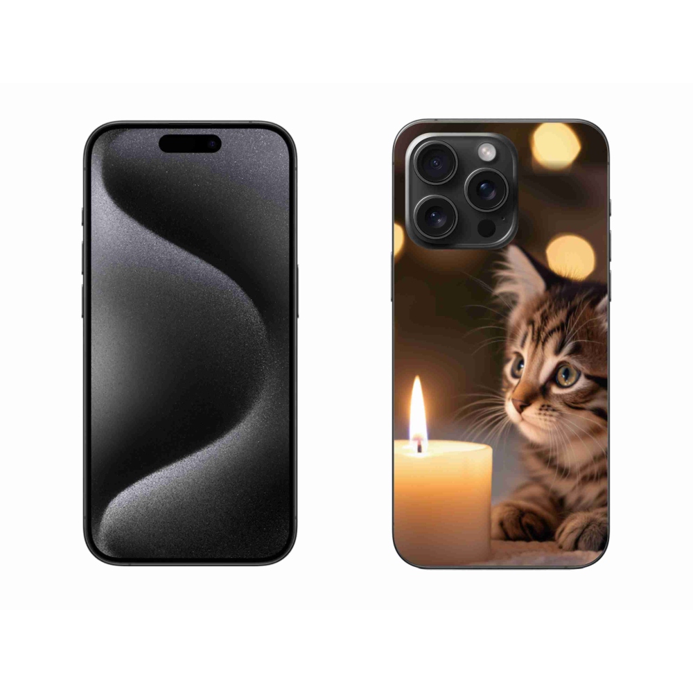 Gélový kryt mmCase na iPhone 15 Pro Max - mačiatko a sviečka