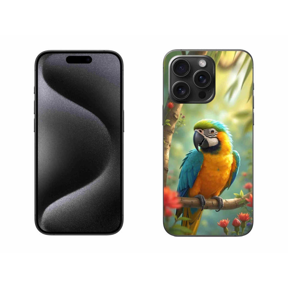 Gélový kryt mmCase na iPhone 15 Pro Max - papagáj ara modrožltá