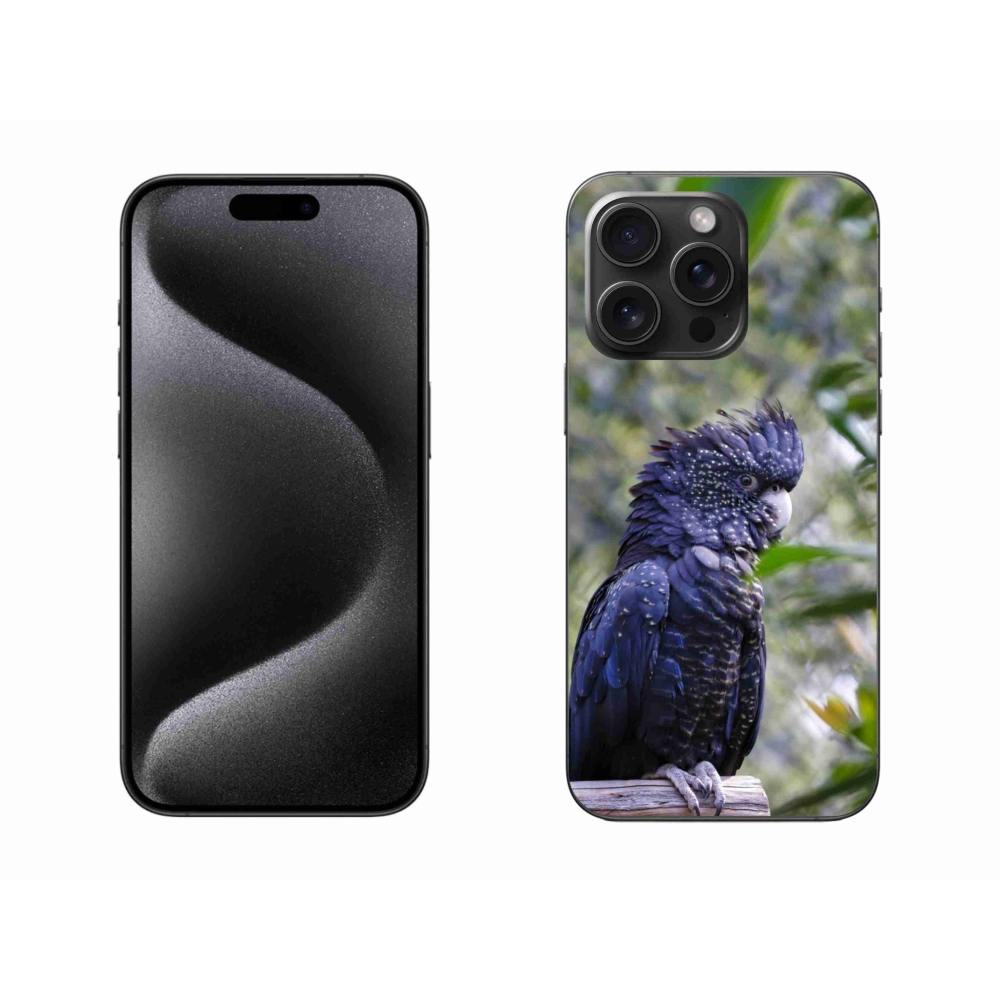 Gélový kryt mmCase na iPhone 15 Pro Max - papagáj kakadu čierny