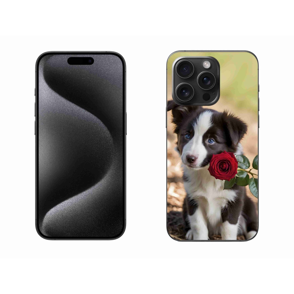 Gélový kryt mmCase na iPhone 15 Pro Max - roztomilá border kólia s ružou