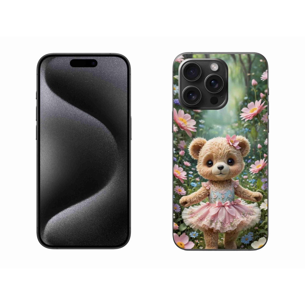 Gélový kryt mmCase na iPhone 15 Pro Max - roztomilý medvedík v kvetoch