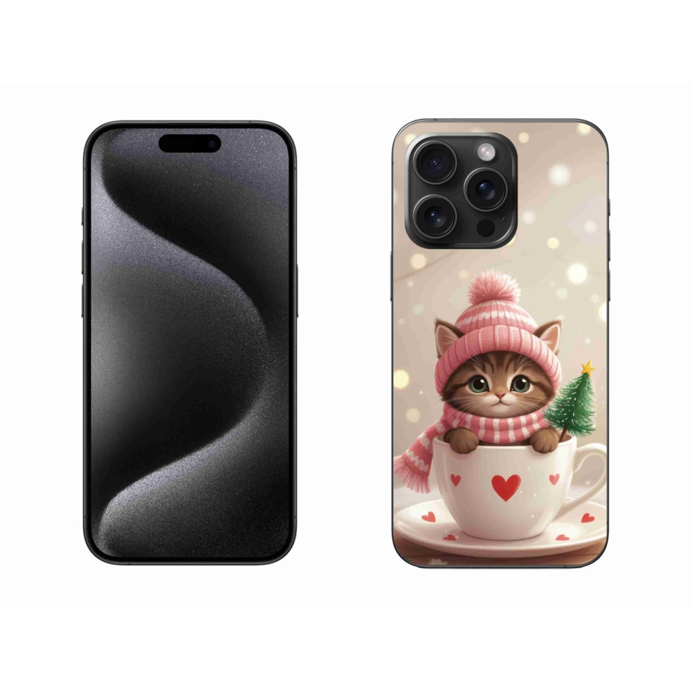 Gélový kryt mmCase na iPhone 15 Pro Max - vianočné mačiatko v hrnčeku