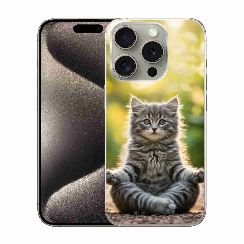 Gélový kryt mmCase na iPhone 15 Pro - meditujúce mačiatko