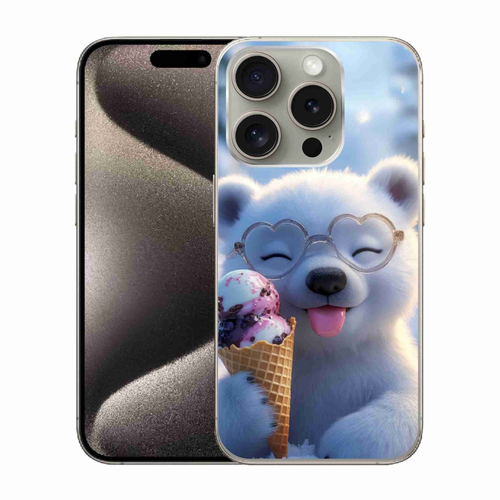 Gélový kryt mmCase na iPhone 15 Pro - medvedík so zmrzlinou