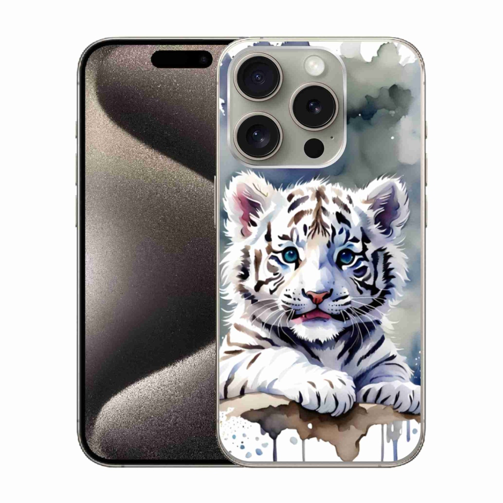 Gélový kryt mmCase na iPhone 15 Pro - mláďa bieleho tigra