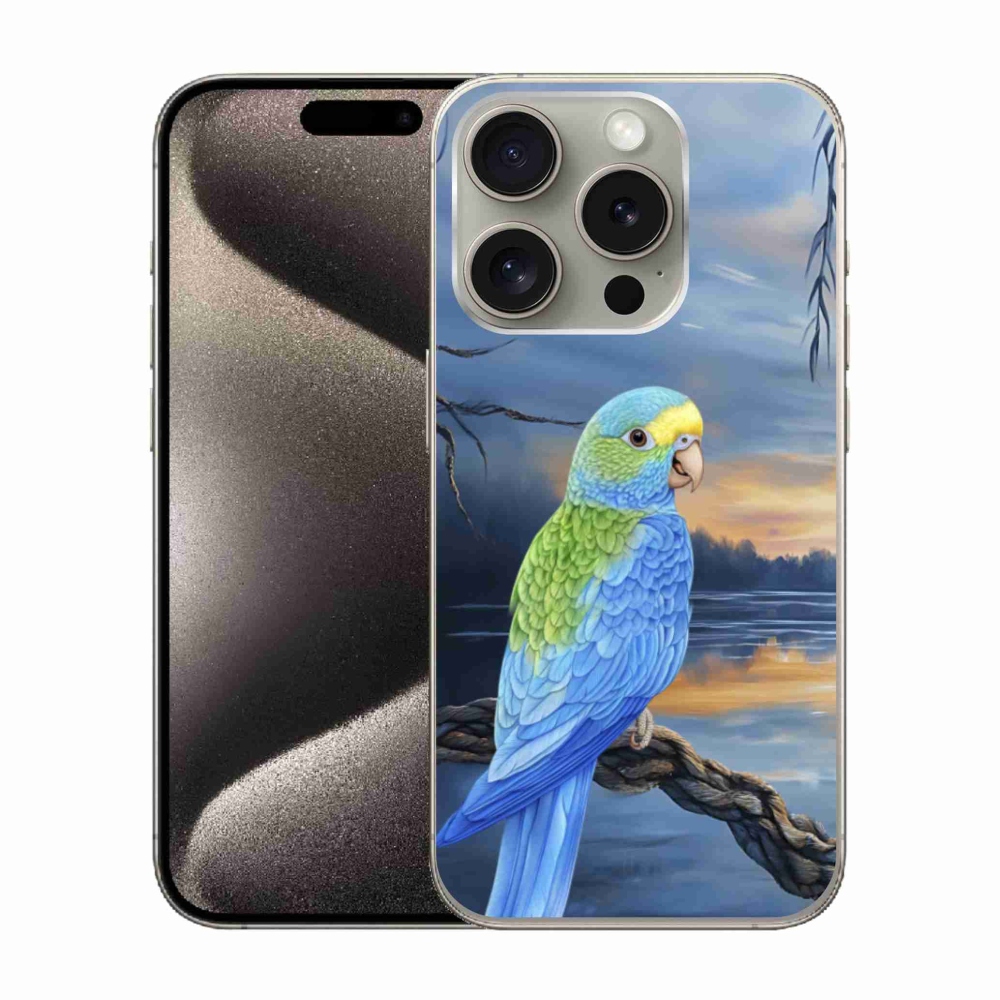 Gélový kryt mmCase na iPhone 15 Pro - modrý papagáj
