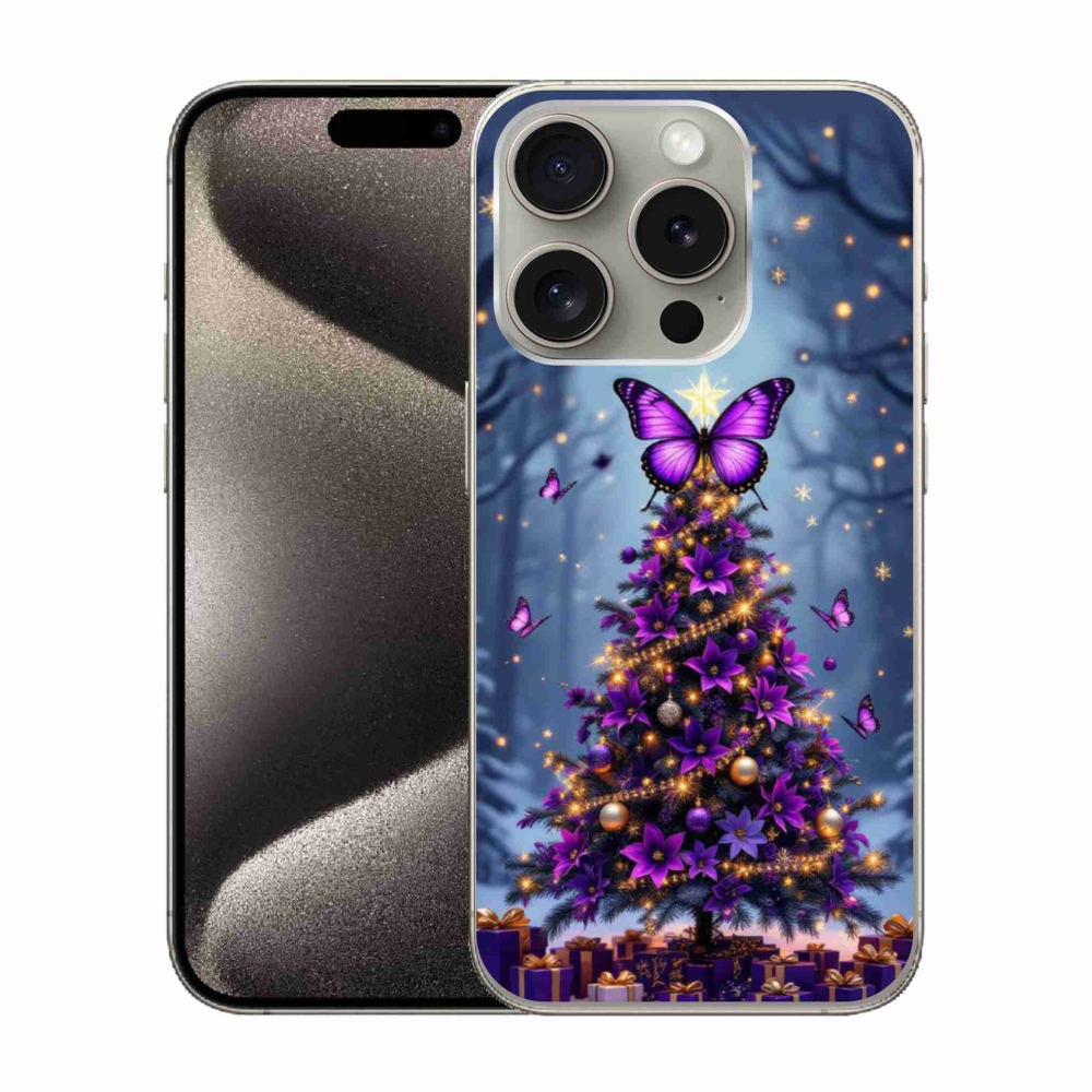 Gélový kryt mmCase na iPhone 15 Pro - motýlí vianočný stromček