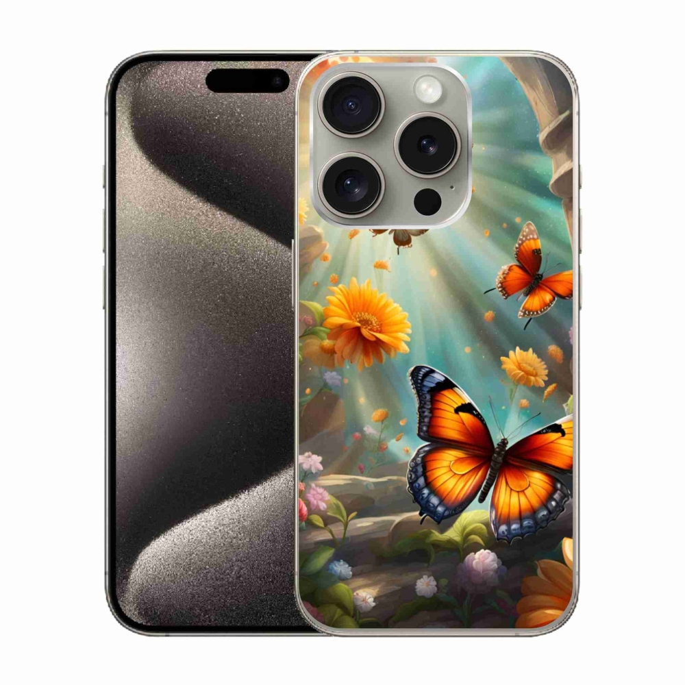 Gélový kryt mmCase na iPhone 15 Pro - motýlia záhrada 2