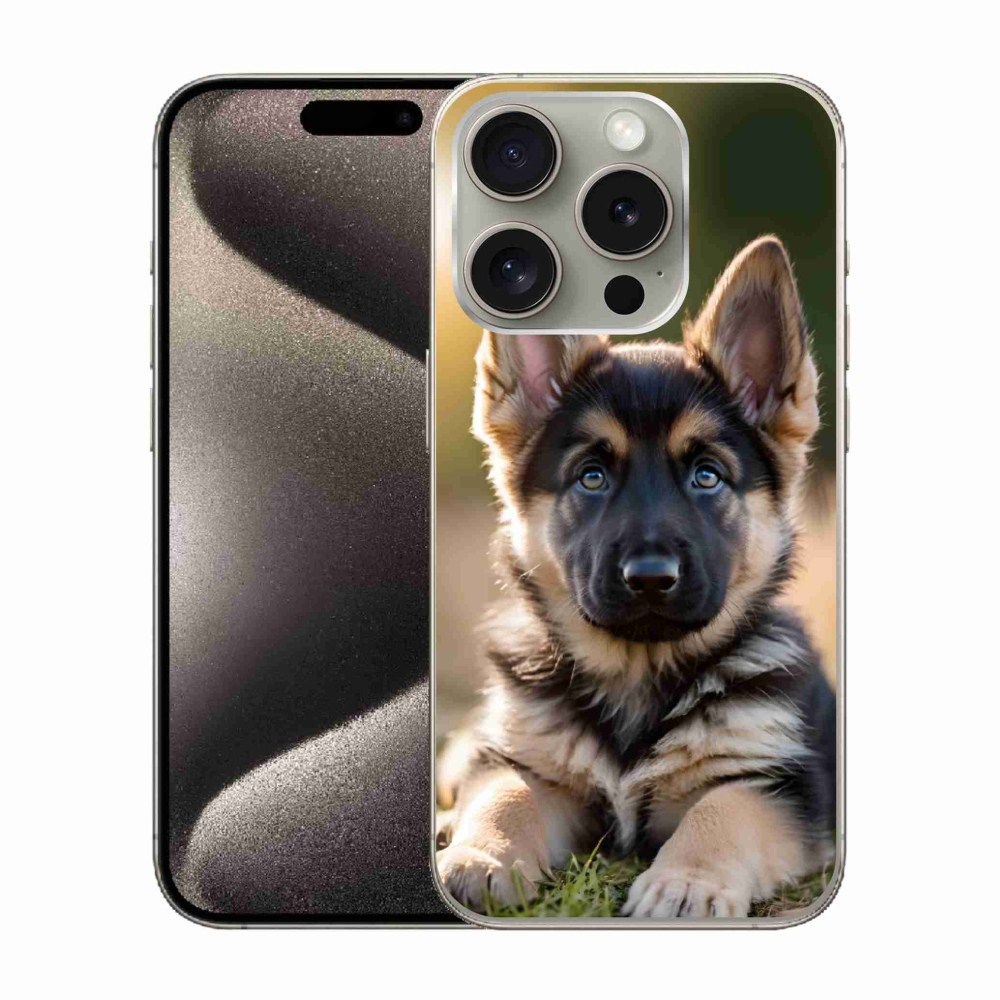 Gélový kryt mmCase na iPhone 15 Pro - nemecký ovčiak v prírode