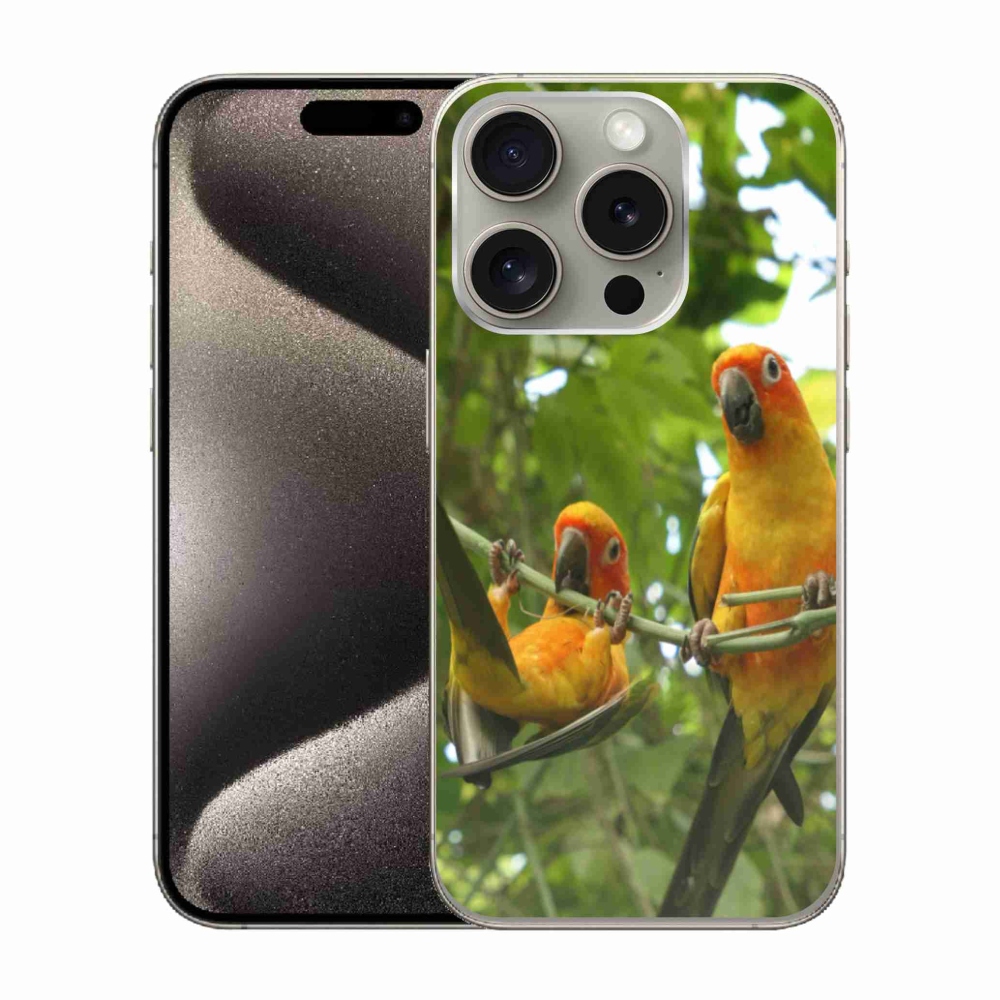 Gélový kryt mmCase na iPhone 15 Pro - papagáje aratingy