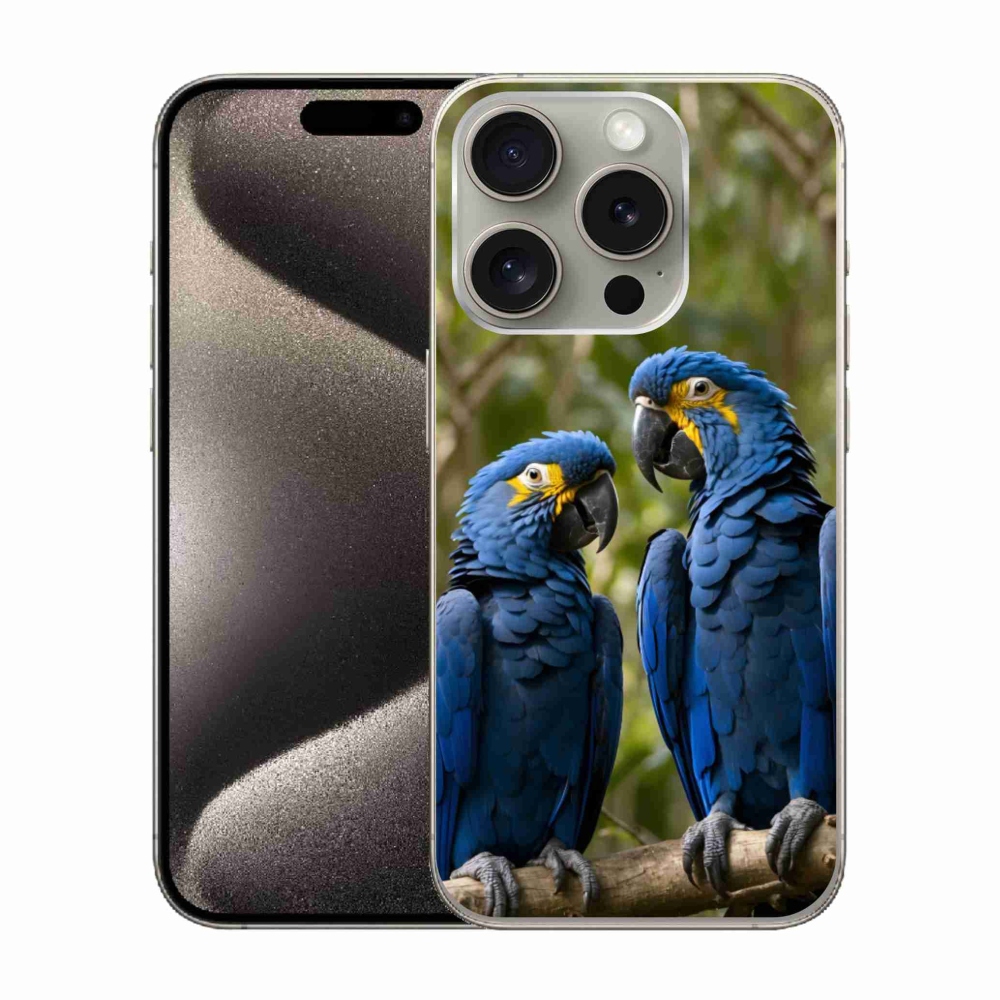 Gélový kryt mmCase na iPhone 15 Pro - papagájové duo