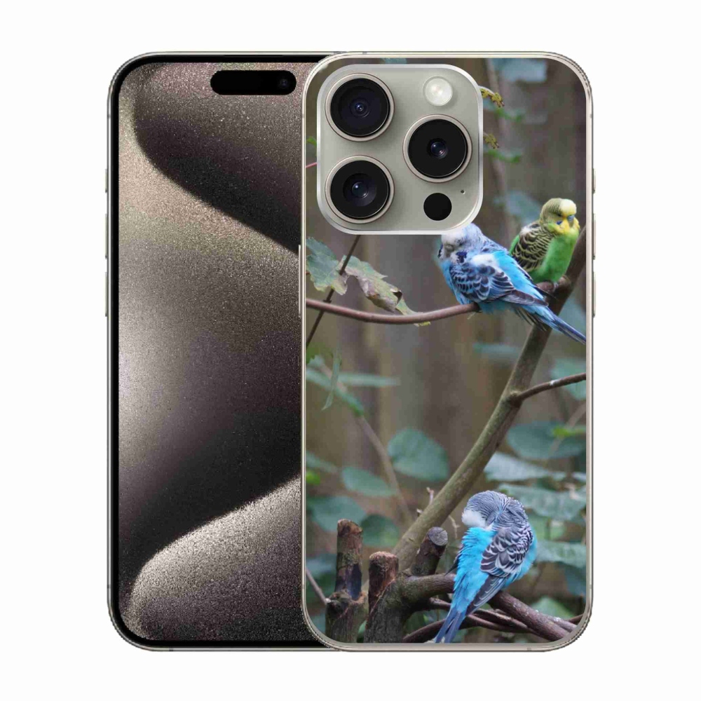 Gélový kryt mmCase na iPhone 15 Pro - papagáje na vetve