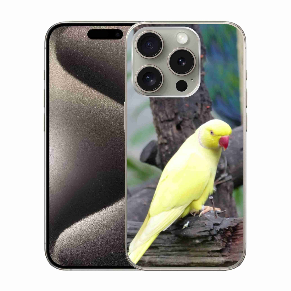 Gélový kryt mmCase na iPhone 15 Pro - papagáj alexander žltý
