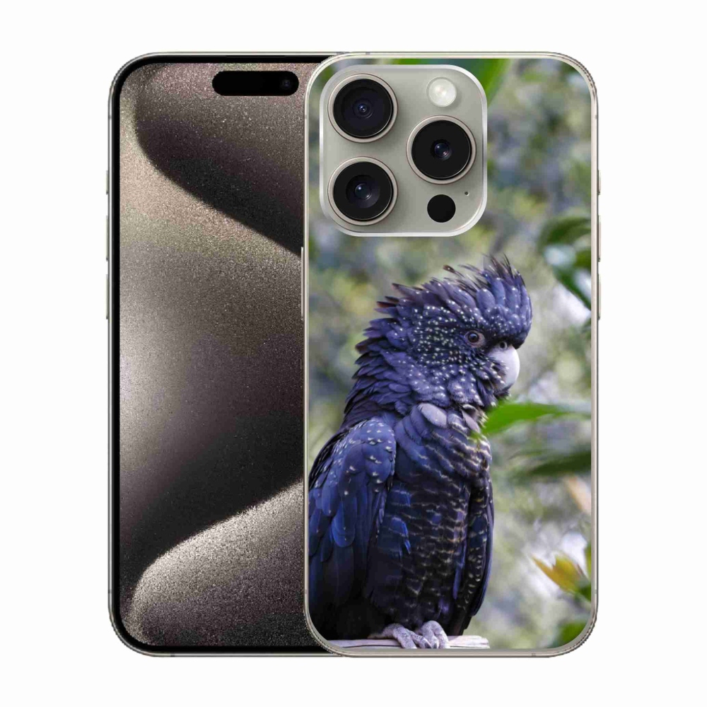 Gélový kryt mmCase na iPhone 15 Pro - papagáj kakadu čierny