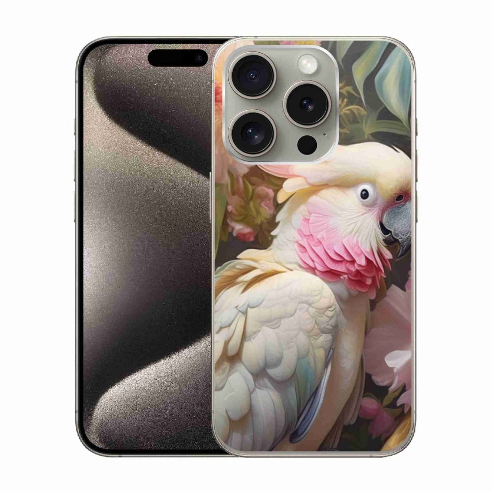 Gélový kryt mmCase na iPhone 15 Pro - papagáj kakadu ružový 2