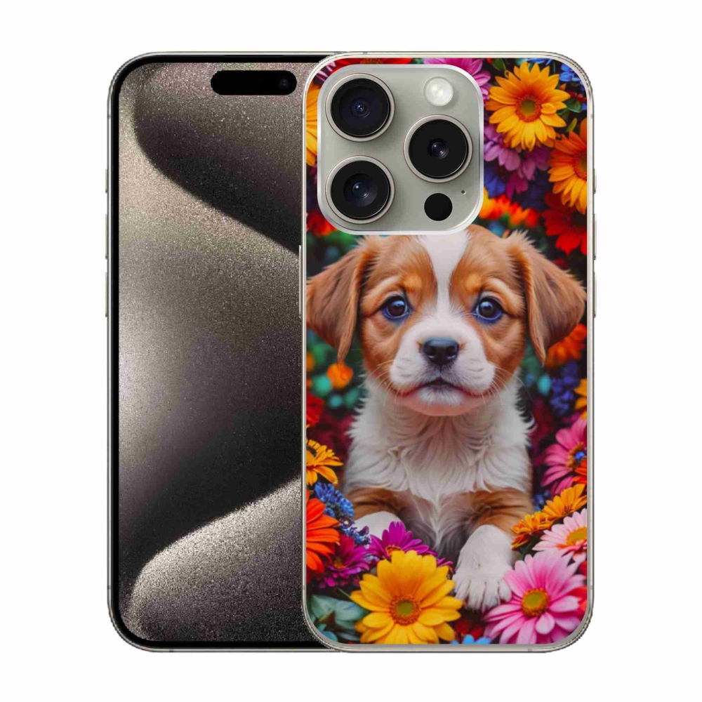 Gélový kryt mmCase na iPhone 15 Pro - roztomilé šteňa