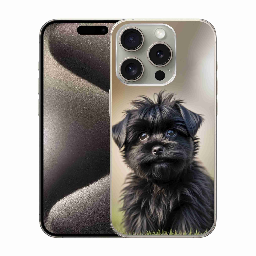 Gélový kryt mmCase na iPhone 15 Pro - roztomilý čierny psík
