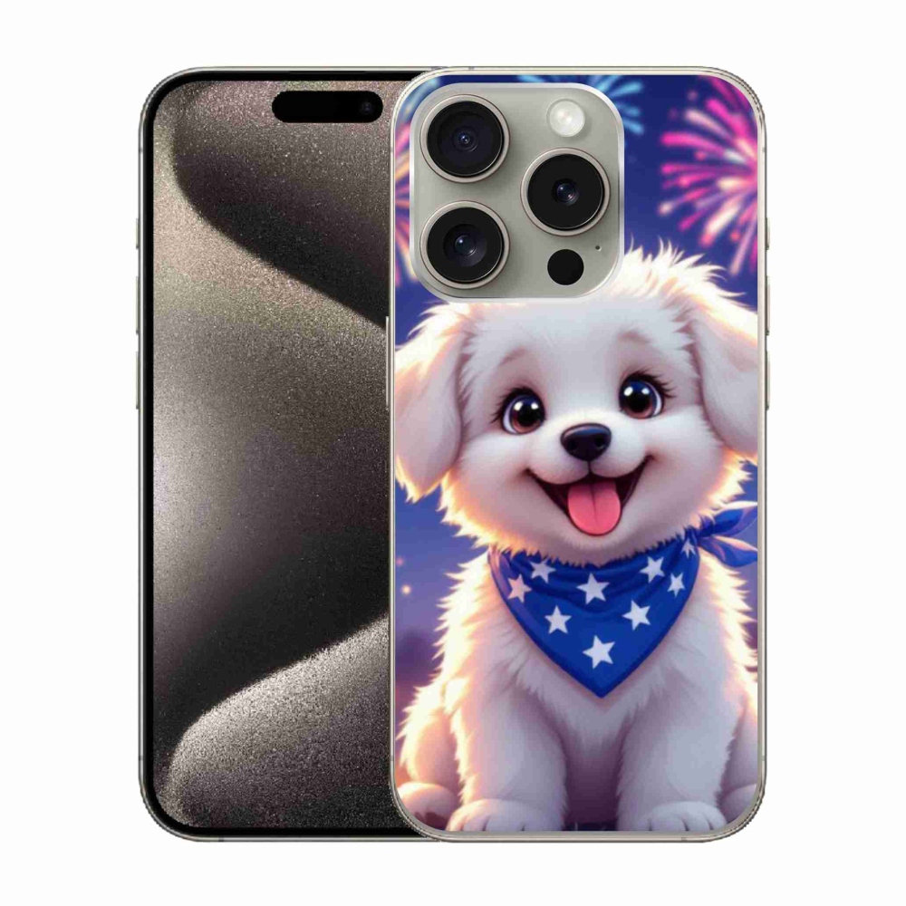 Gélový kryt mmCase na iPhone 15 Pro - slávnostné šteňa