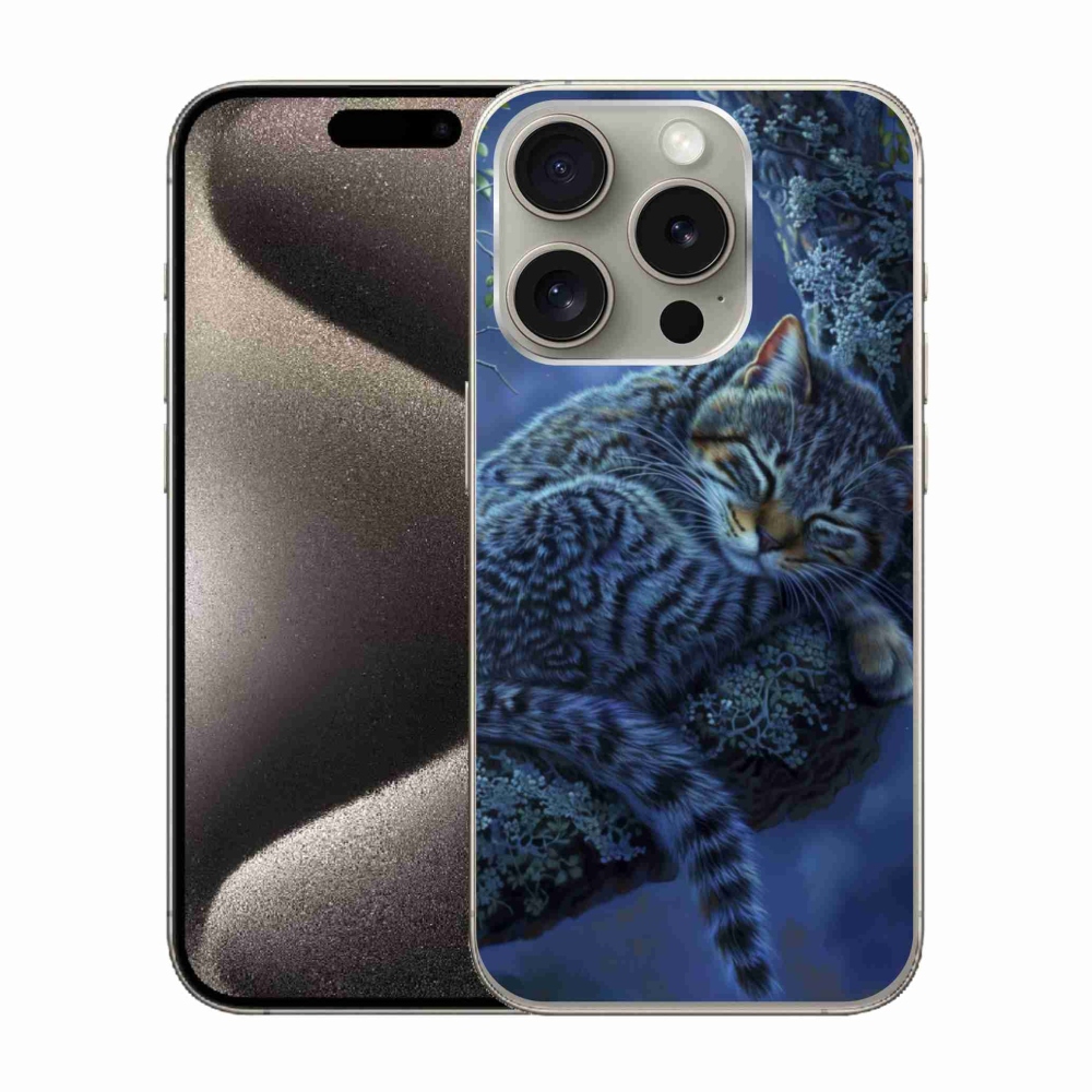 Gélový kryt mmCase na iPhone 15 Pro - spiaca mačka