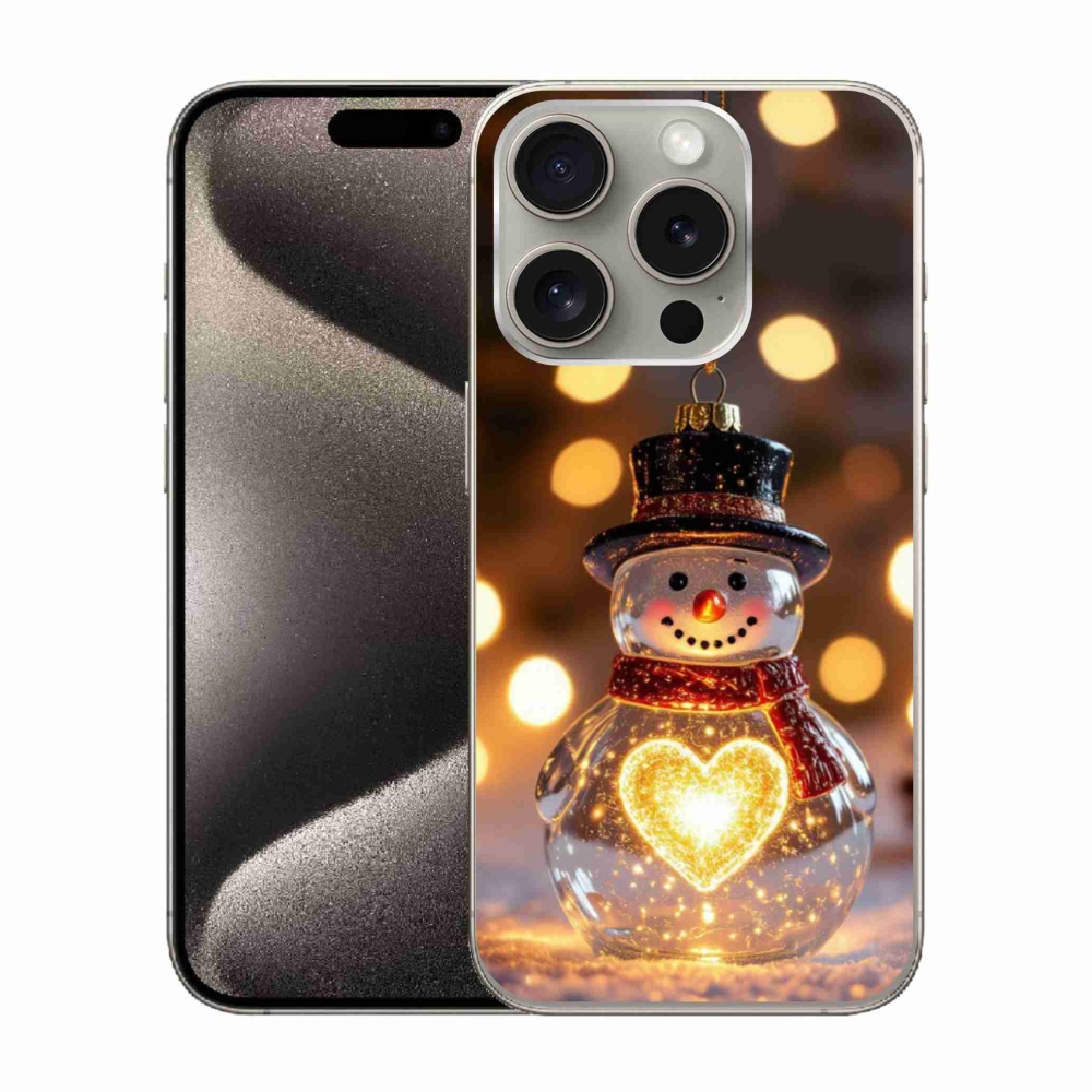 Gélový kryt mmCase na iPhone 15 Pro - svietiaci vianočný snehuliak