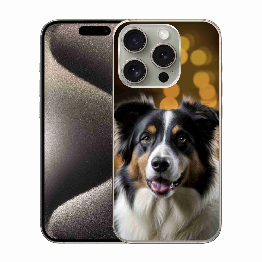 Gélový kryt mmCase na iPhone 15 Pro - usmievavý austrálsky ovčiak