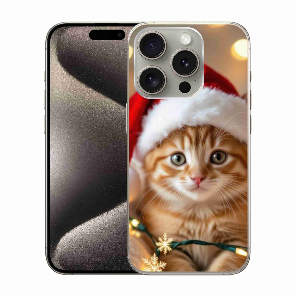 Gélový kryt mmCase na iPhone 15 Pro - vianočné mačiatko