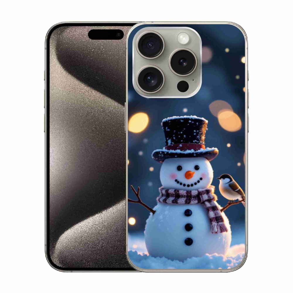 Gélový kryt mmCase na iPhone 15 Pro - vianočný snehuliak