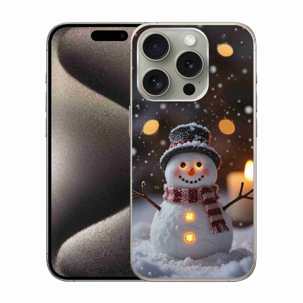 Gélový kryt mmCase na iPhone 15 Pro - veselý snehuliak