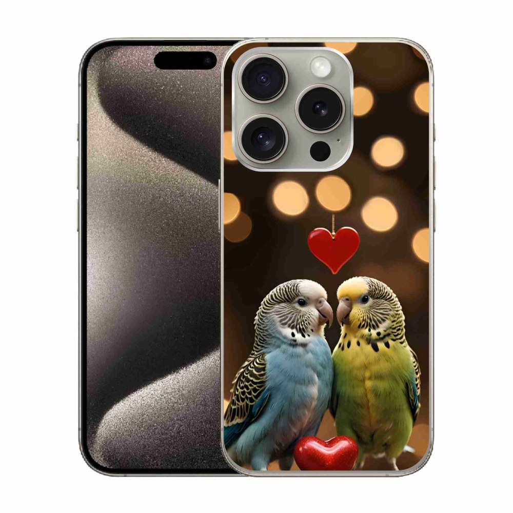 Gélový kryt mmCase na iPhone 15 Pro - zamilovaní papagáje