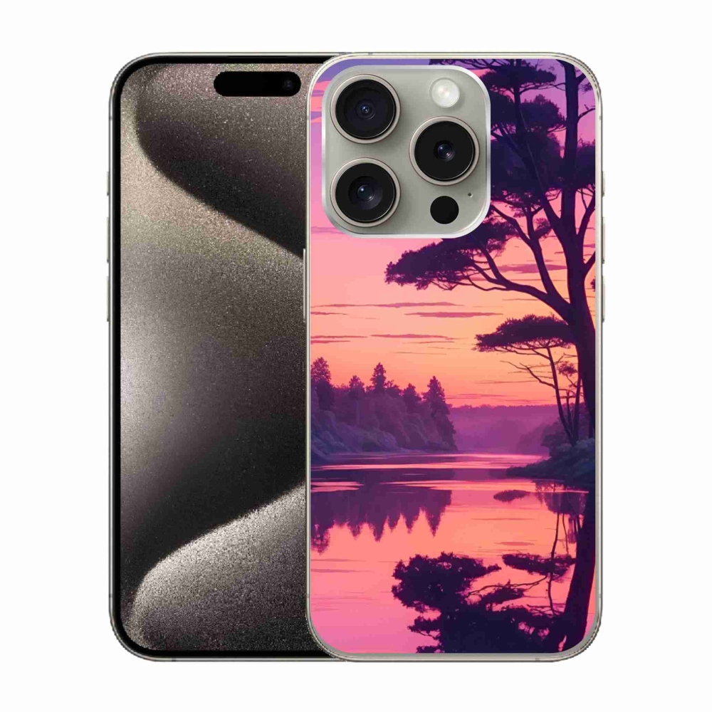 Gélový kryt mmCase na iPhone 15 Pro - západ slnka nad jazerom
