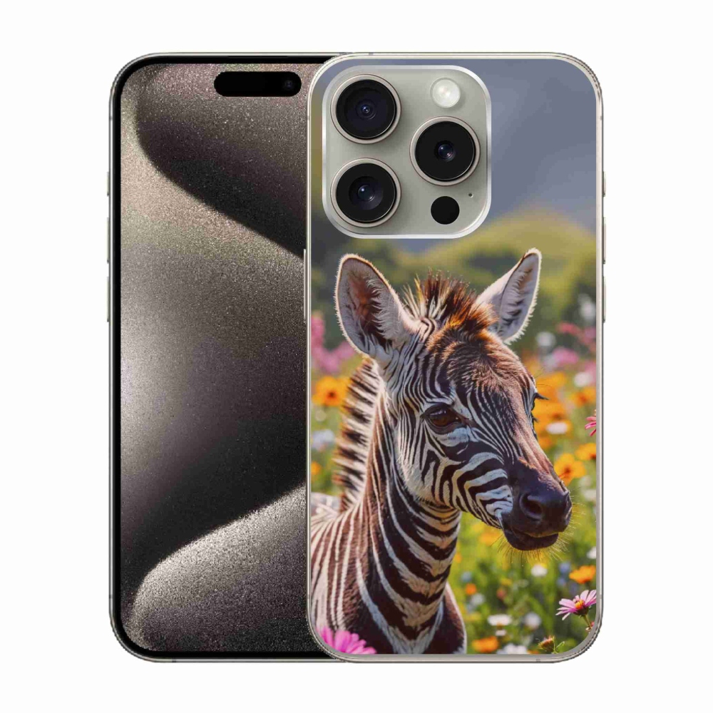 Gélový kryt mmCase na iPhone 15 Pro - zebra na lúke