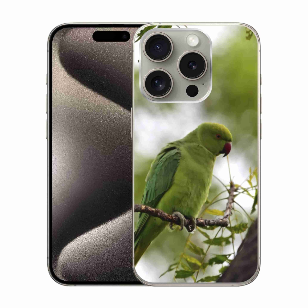 Gélový kryt mmCase na iPhone 15 Pro - zelený papagáj