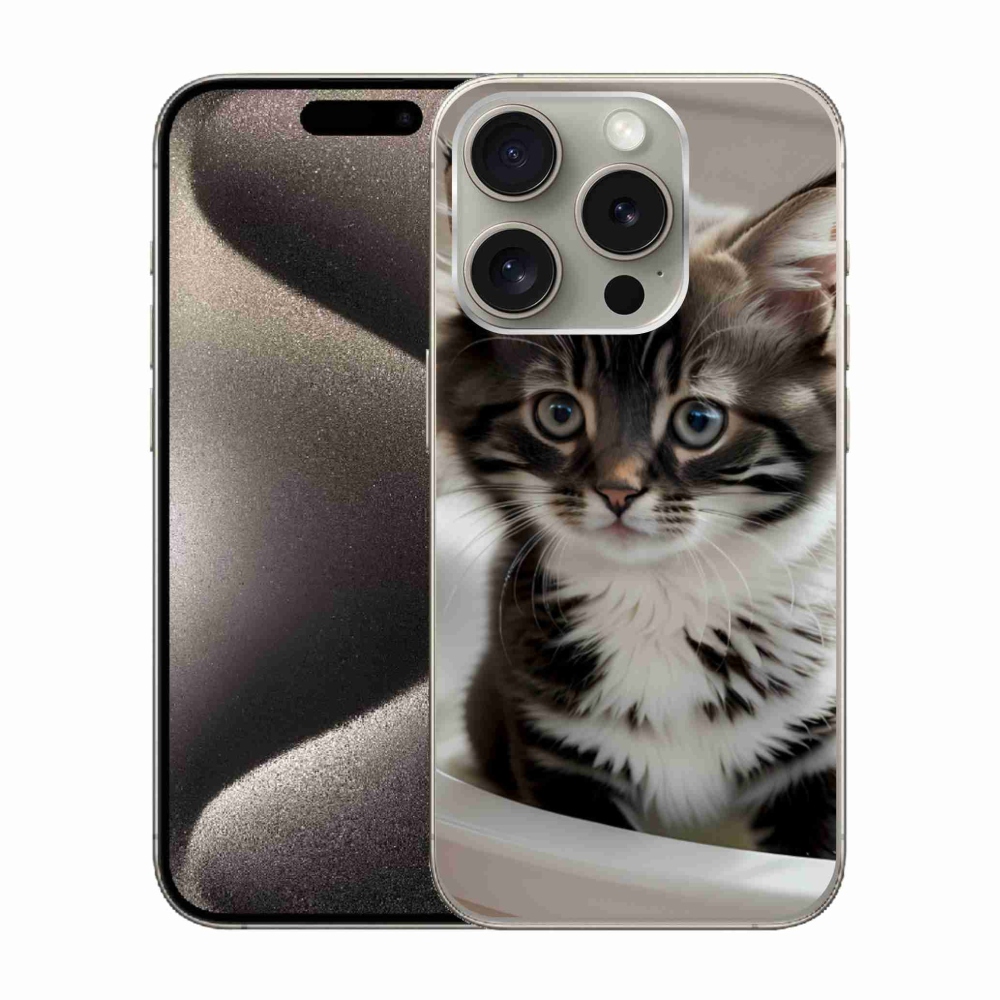 Gélový kryt mmCase na iPhone 15 Pro - zvedavé mačiatko